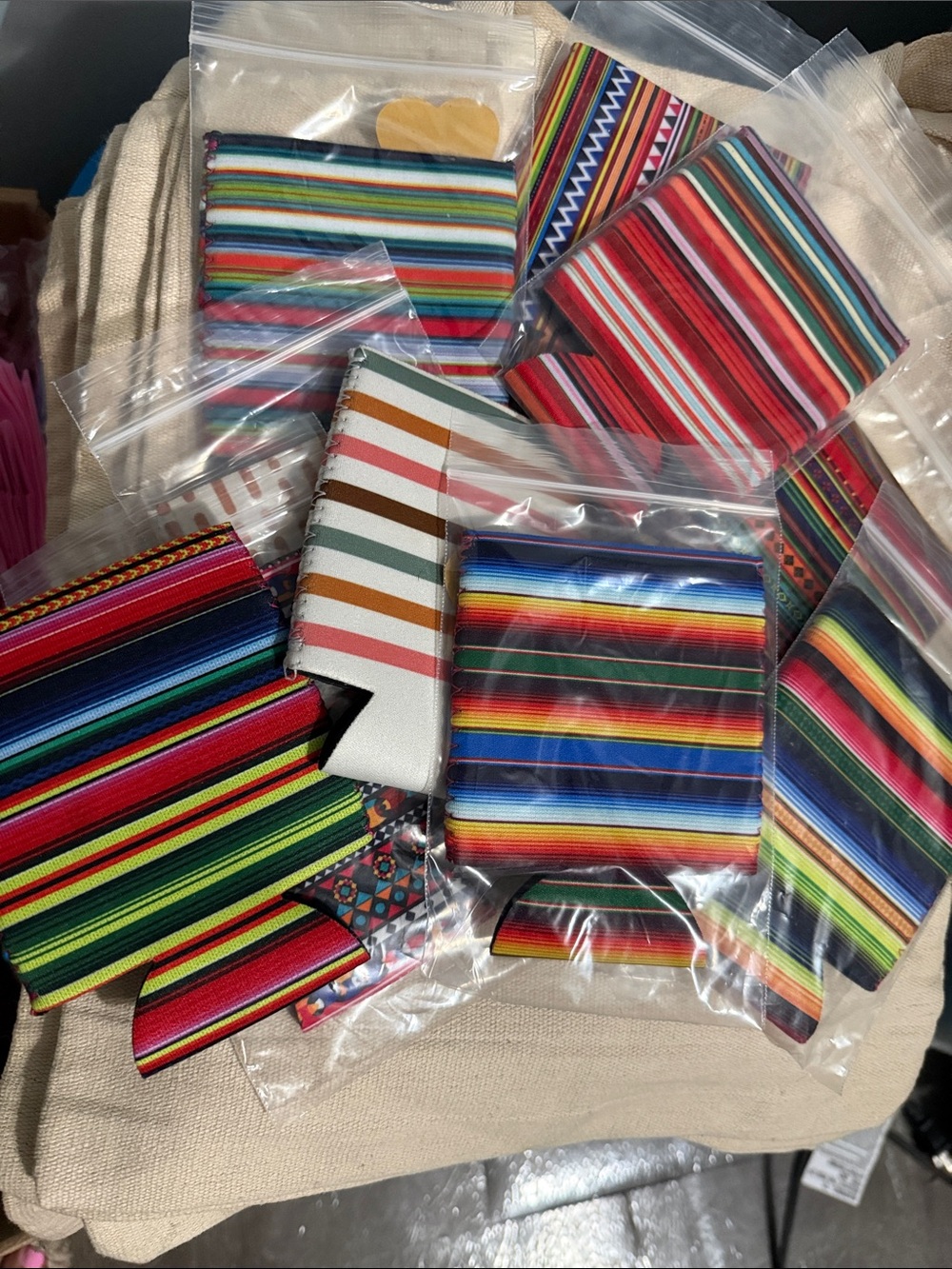 Striped Multicolor Can Cooler Koozies - Bright Fiesta Pattern